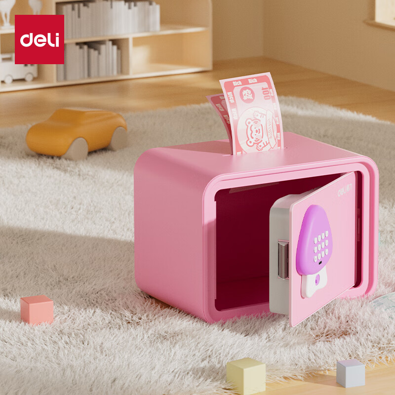 Deli Children's Toy Piggy Bank with Electronic Password Safe, Savings Jar, Birthday Gift for Boys And Girls, Christmas Present, Deposit And Withdrawal Function, Pink with Stickers Included