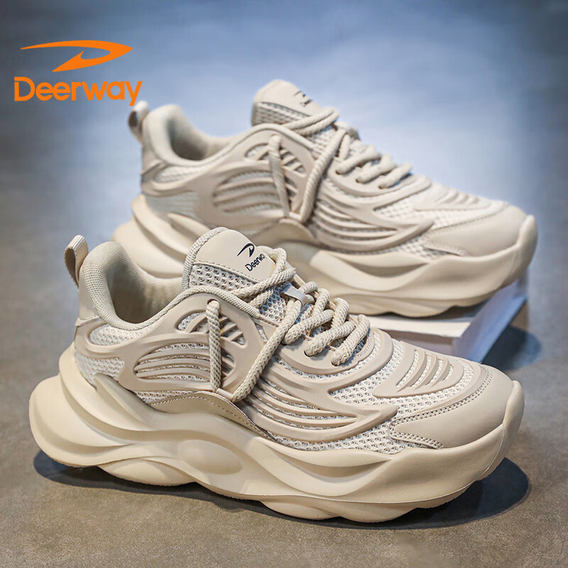 DEERWAY Dad Shoes for Men, Autumn And Winter Footwear, Retro Thick-Soled Heightening Casual Sneakers, Coconut Gray, Size 42