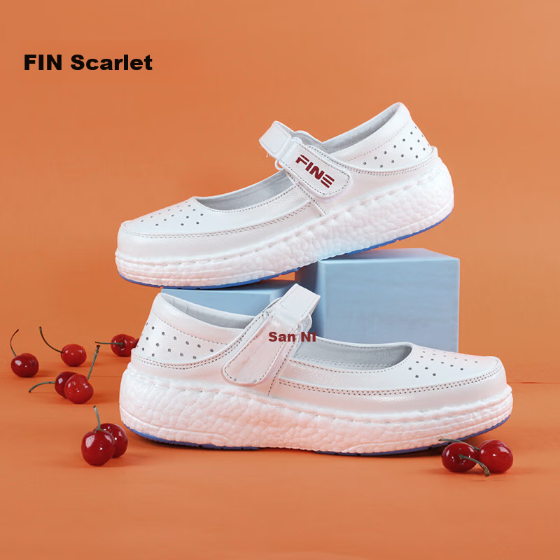 Fey Sakura Popcorn Style Nurse Shoes Women's Genuine Leather Spring/Summer Comfortable Breathable Medical Work Shoes BT2603 White Size 37