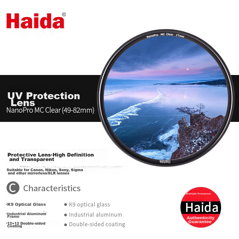 Haida NanoPro UV Filter 49mm, Nano Double-Sided Multi-Layer Coated Protective Filter, Waterproof And Stain-Resistant, Suitable for Canon, Sony, And Other Mirrorless And DSLR Camera Lenses