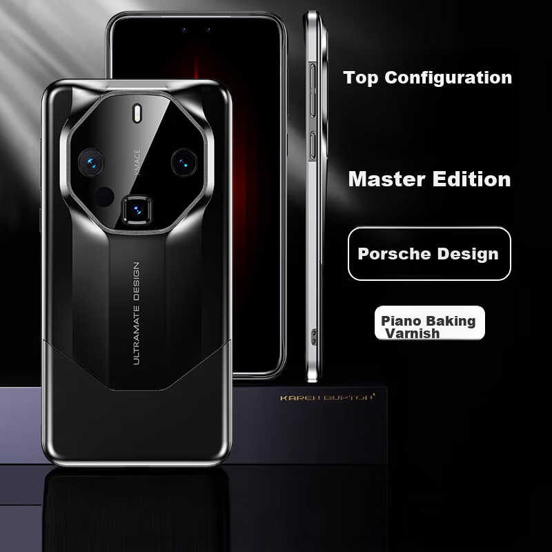 IM-CHEN [Metal Baked Paint Porsche] Phone Case for Huawei Mate 60 RS, Extraordinary Master Protective Cover, Full Lens Protection, Luxury High-End Business Customized Hard Shell - Mysterious Black