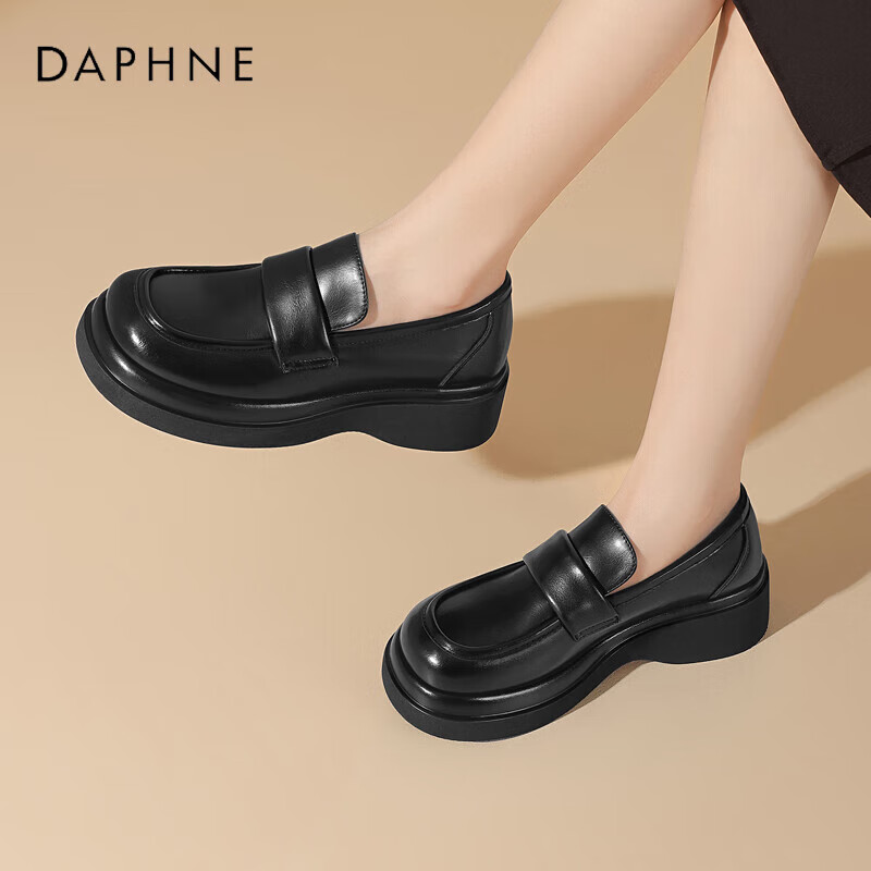 Daphne Women's College Style Thick-soled Loafers Fashion Slip-on Women's Shoes 4024404037 Black 38