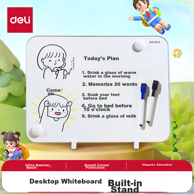Deli 40*30cm Silver Desktop Handheld Whiteboard, Erasable Single-Sided Desktop Writing Board, Magnetic Children's Home Teaching Small Blackboard for Notes, Reminders, And Prompts