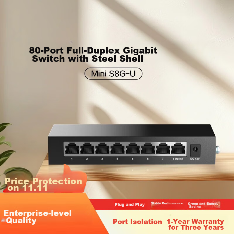 H3C 8-Port Gigabit Switch, Unmanaged Enterprise-Grade Switch, Monitoring Network Cable Splitter, Home And Dormitory Flow Divider, Mini S8G-U