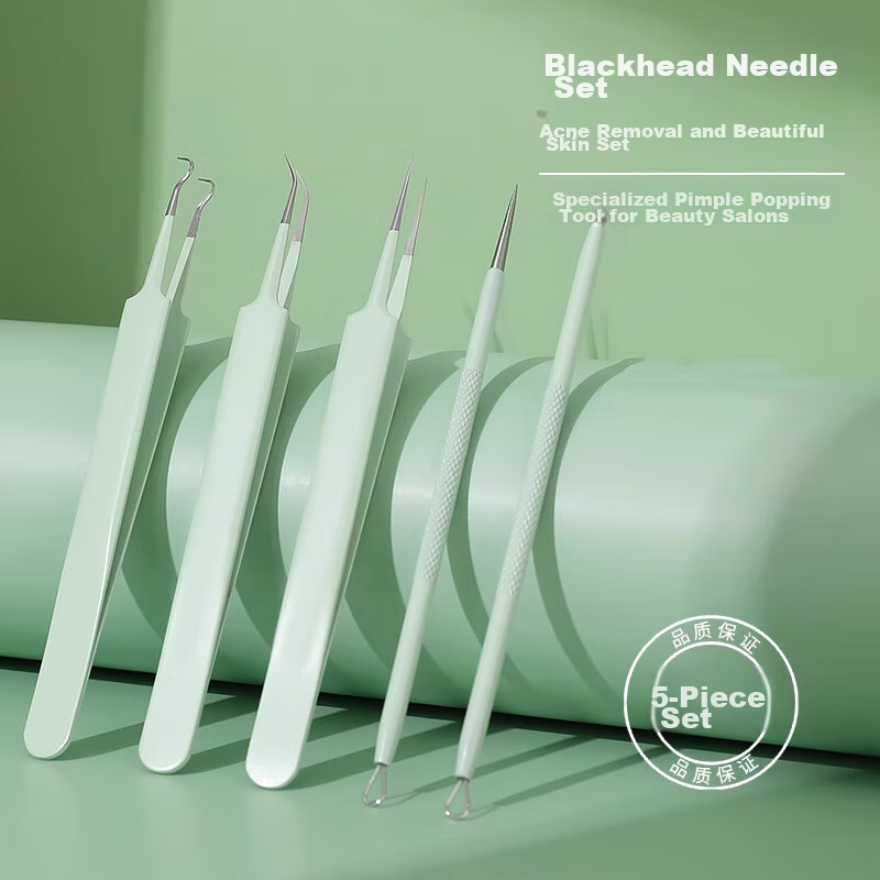 Haifenuo Acne Needle Set, Cell Clamp, Blackhead Removal Needle, Tweezers, Acne Extractor, Pimple Popper Tool, 5-Piece Set