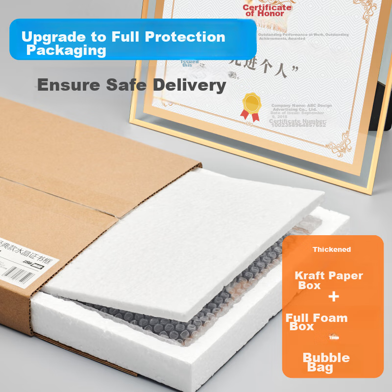 DSB (Dishibi) A4 Crystal Certificate Frame, Award Display Frame, Photo Frame, Glass Photo Frame, Honor Certificate Display Frame, Business License Original Frame, Silver Classic Style 4S11