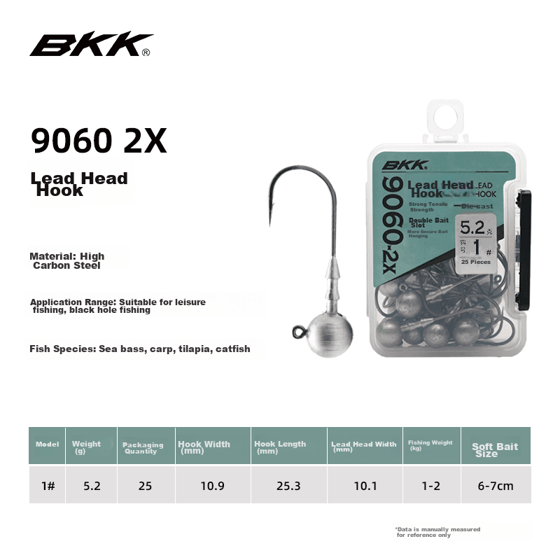 BKK 2x Reinforced Lead Head Hook Lure Soft Bait Hook Anti-Snagging Bottom Hook for Bass And Mandarin Fish Fishing