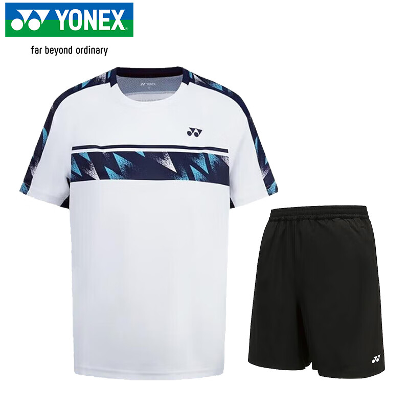 YONEX Men's Comfortable Sweat-Absorbing Running Fitness Sports Short-Sleeve Set 110055BCR White L