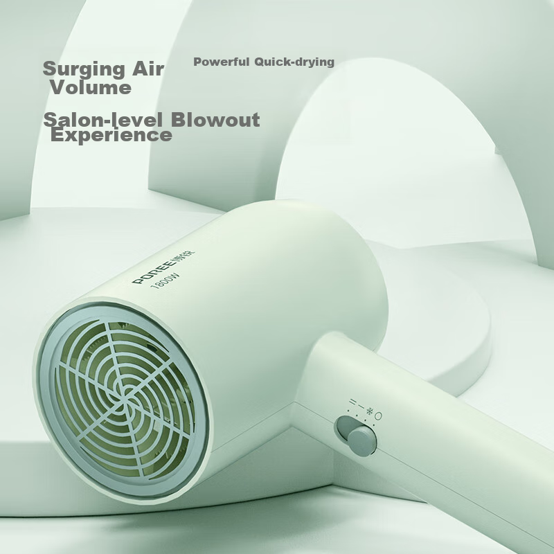 Feike Borui Hair Dryer, Portable for Home And Dorm Use, 1800W High Power, Hot And Cold Air, Three-Speed Blower, Light Green PH1622