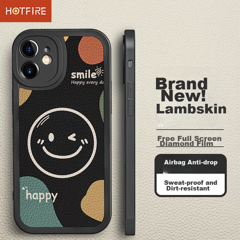 HotFire IPhone 11 Case, IPhone 11 Protective Cover, Shockproof Smiley Face Lambskin Frosted Upgraded Lens Full Protection Silicone Case for Men And Women, Simple And Trendy - Midnight Black