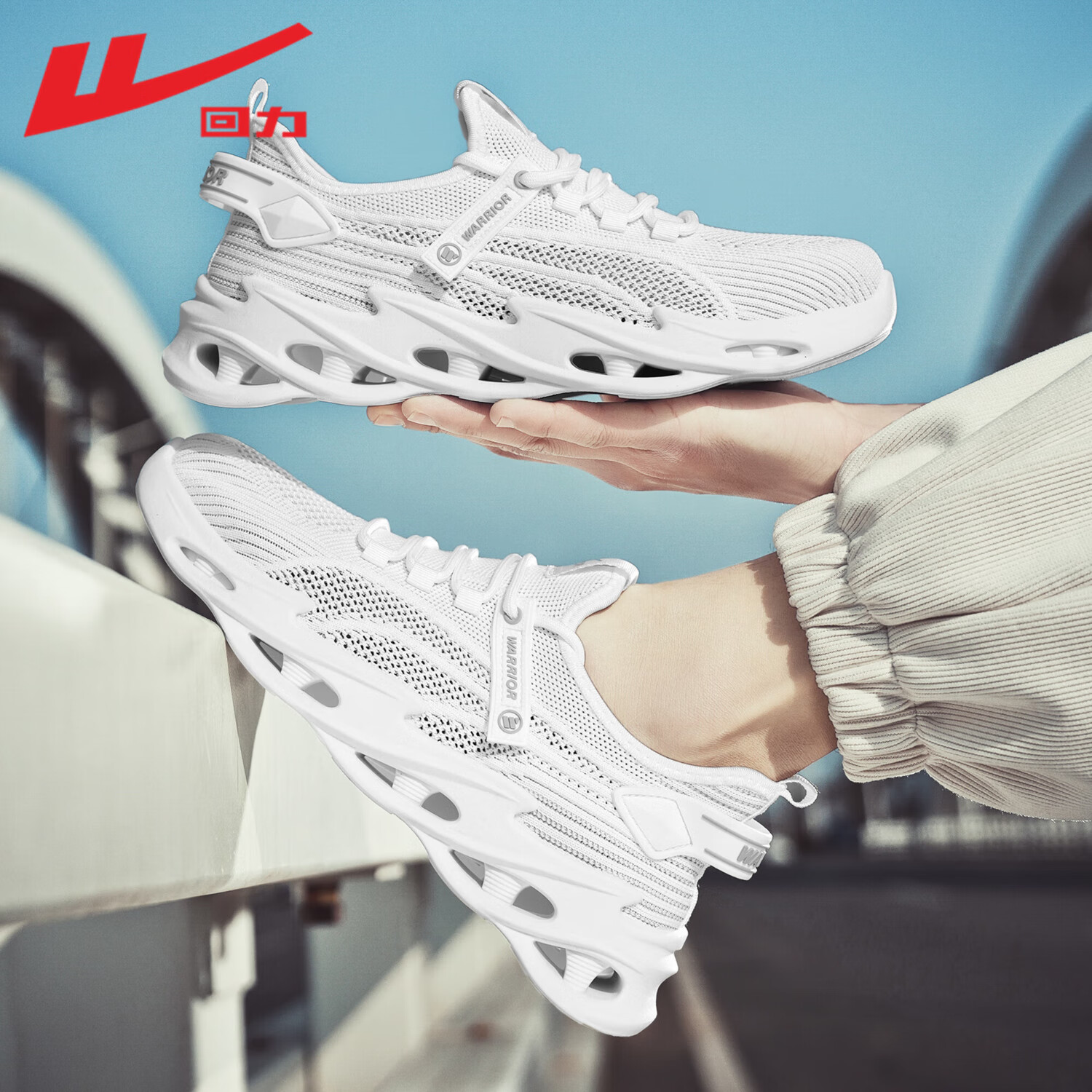 Warrior Official Men's Summer 2025 New Breathable Mesh Running Shoes Men's Lightweight Shock Absorbing Sports Shoes White Size 43