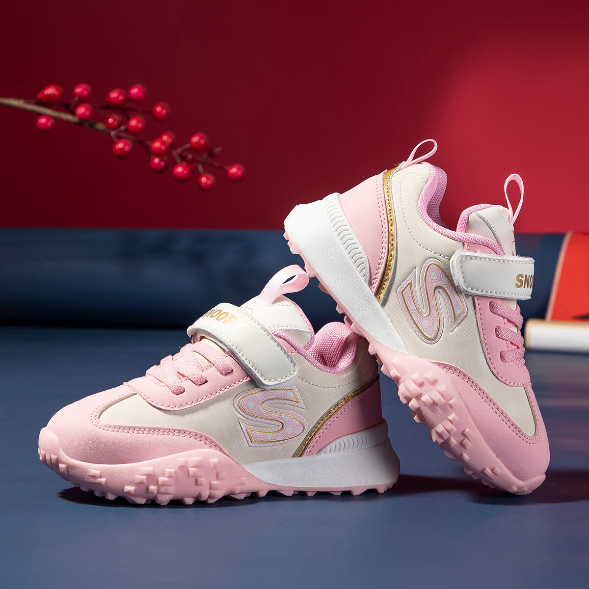 SNOOPYSNOOPY Kids' Sports Shoes Wear-resistant Outdoor Shoes Boys and Girls Anti-collision Lightweight Running Shoes 7858 Pink Rice 28