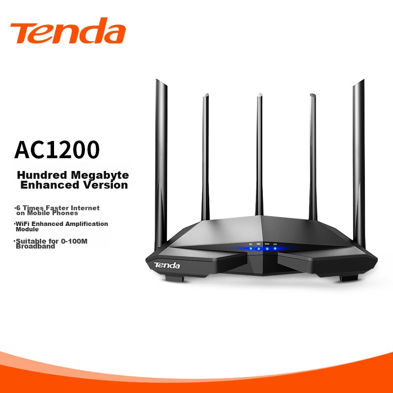 Tenda Router AC7 1200M, Wall-Penetrating Enhanced, Wireless Router, Home 5G Dual-Band, Smart Gaming Router, WiFi Signal Amplifier