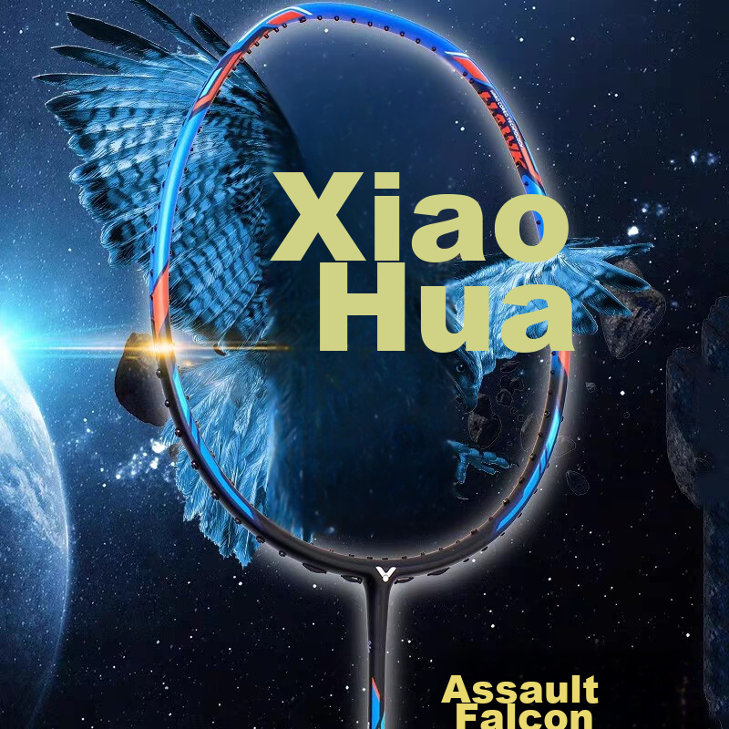 VICTOR Badminton Racket, Carbon Fiber Single Racket, Little Falcon TK-HAWK Blue, 4U Pre-Strung 25 Lbs, Hand Grip Included