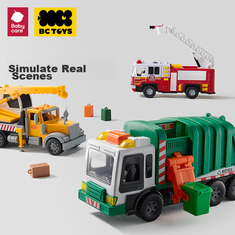 Babycare & Bctoys Children's Toy Car, Realistic Vehicle, 38cm Large Size, Sound And Light, Boys' Toy, Sanitation Garbage Truck
