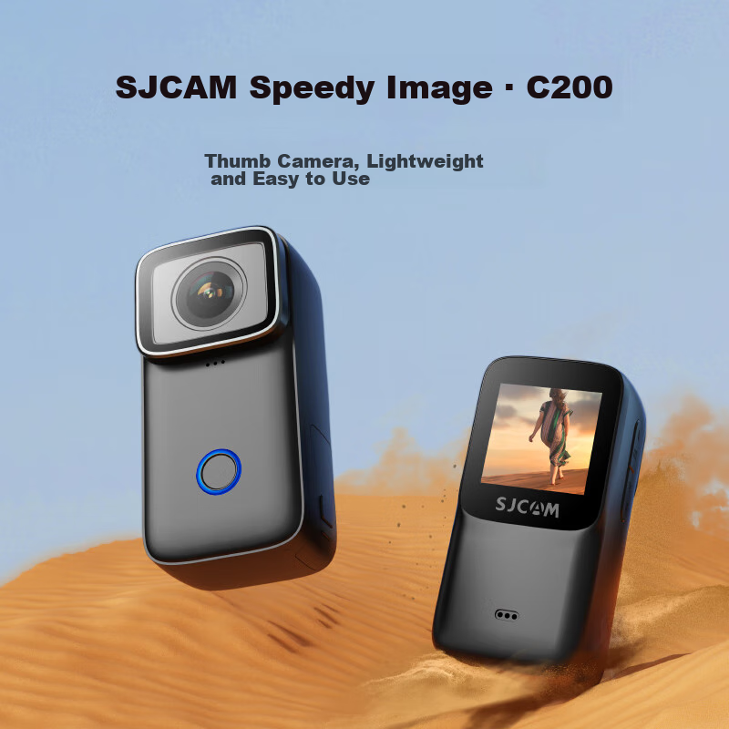 SJCAM C200 Action Camera, 360-Degree Motorcycle Dash Cam, Thumb-Sized Camera, Head-Mounted Camera, Anti-Shake, Waterproof, No Card Required
