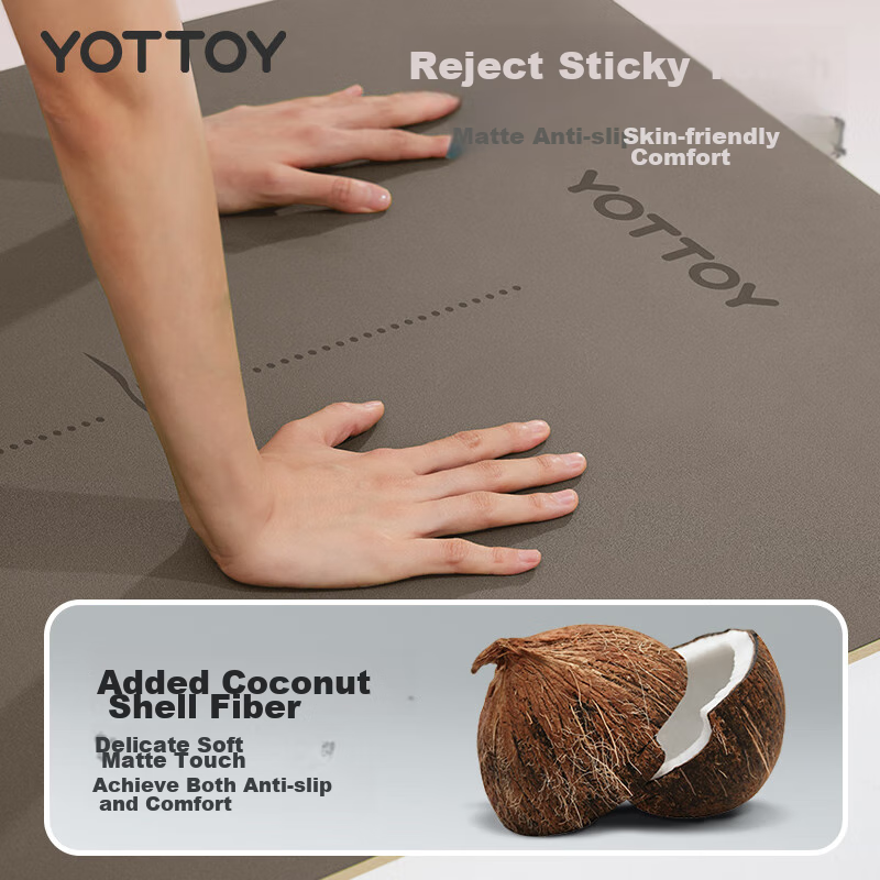 Yottoy Coconut Shell Natural Rubber Yoga Mat Non-slip Professional 183*68cm Fitness Mat for Women and Men Extra Wide and Extra Long - Milk Tea Color