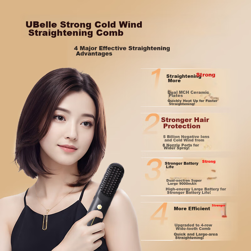 UBelle [Flagship New Product] Cold Air Wireless Straightening Brush, Negative Ion Hair Protection, Non-Damaging Straightening Iron, Curling Iron, Dual-Use Portable Hair Styling Tool