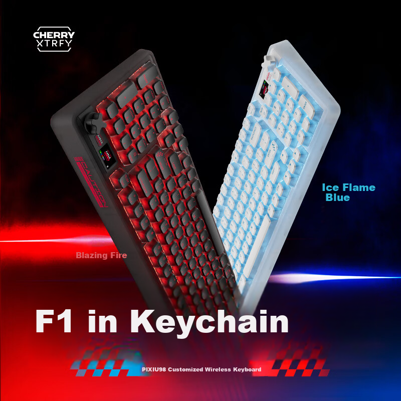 CHERRY PIXIU98 Customized Keyboard Gasket 2.4G Bluetooth Three-mode Wireless RGB Hot-swappable LCD Display Gaming Keyboard Flame Tea Switch