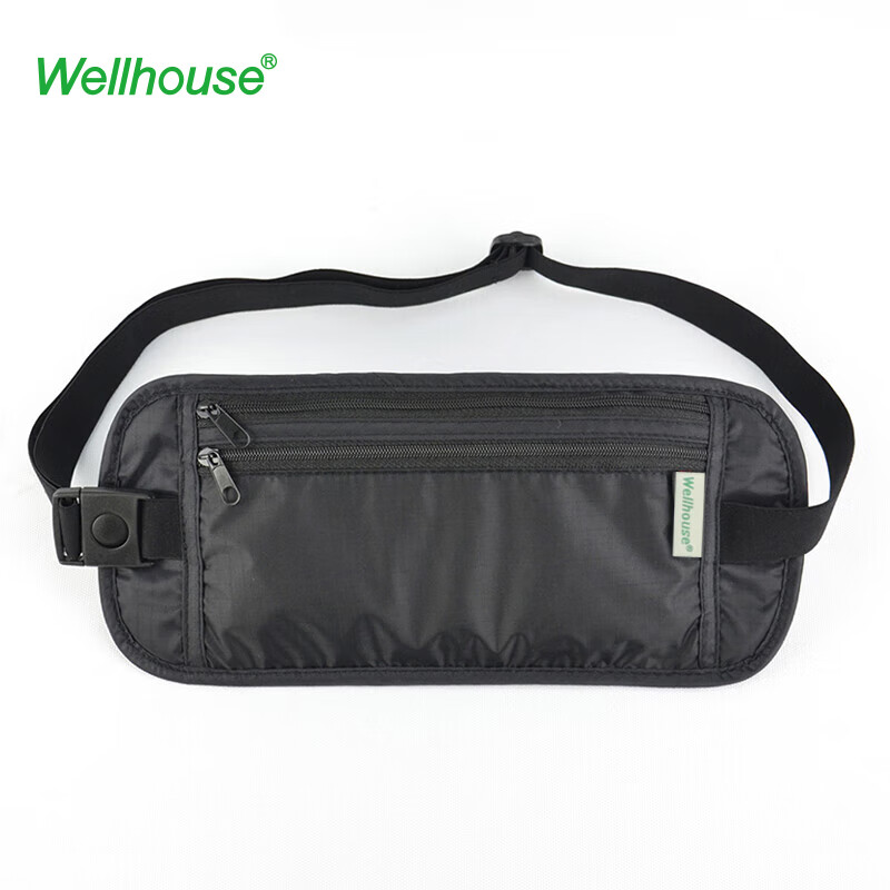 WELLHOUSE Waist Pack, Unisex Travel Anti-Theft Document Holder, Portable Bill And Phone Organizer, Black S Size
