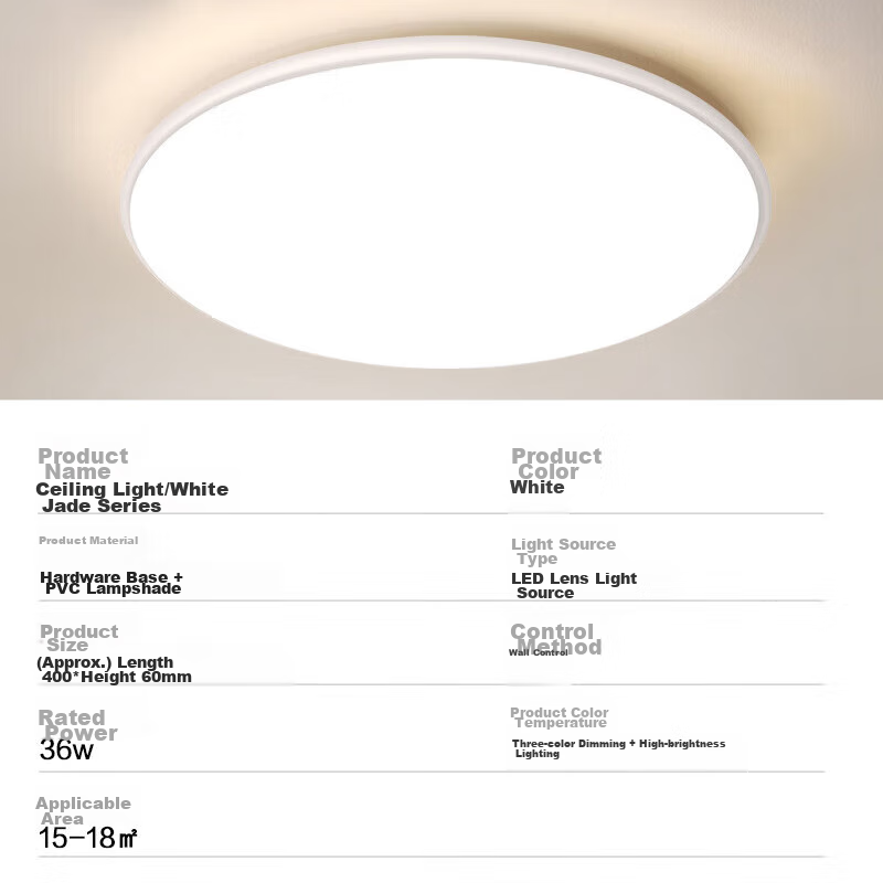 TCL Bedroom LED Ceiling Light, Modern Minimalist Round Bedroom Study Ultra-Thin Lamp, 36W Three-Color Dimming