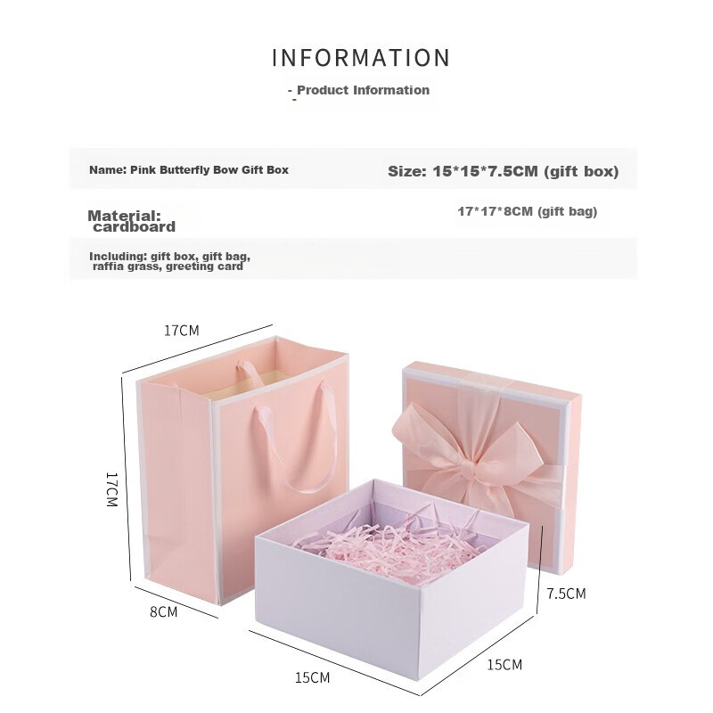 TaTanice Gift Box Empty Box Christmas Gift Box Storage Box Birthday Gift Box Pink Bow Gift Box
