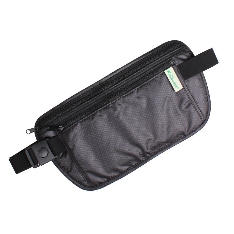 WELLHOUSE Waist Pack, Unisex Travel Anti-Theft Document Holder, Portable Bill And Phone Organizer, Black L Size