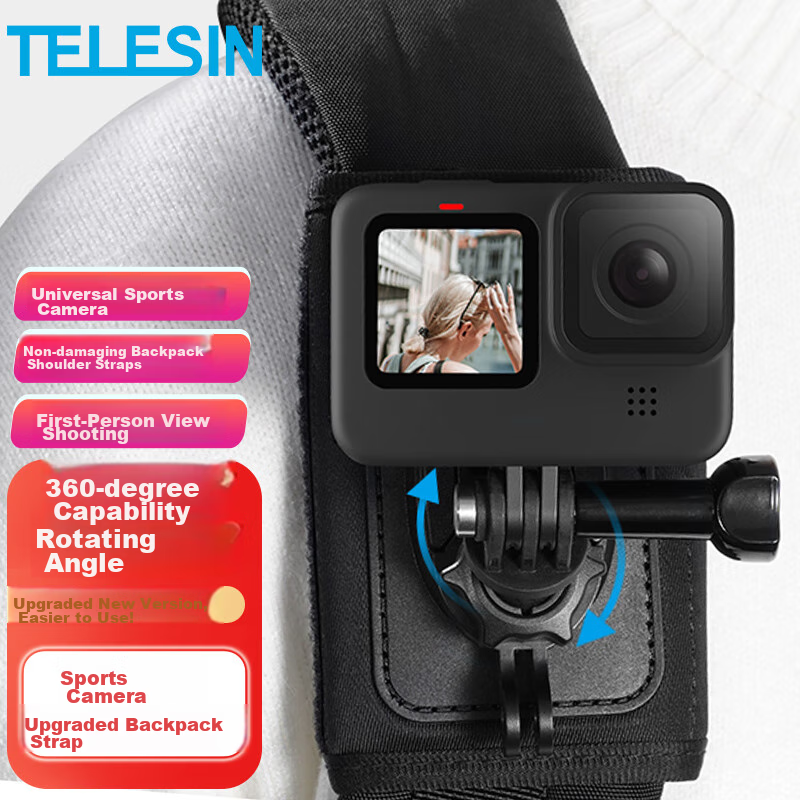 TELESIN DJI Action 4 5 Pro Shoulder Strap Clip, Compatible with GoPro 12 13, Backpack Strap Bracket, Backpack Fixing Clip, Ace Pro Backpack Fixing Shooting Bracket