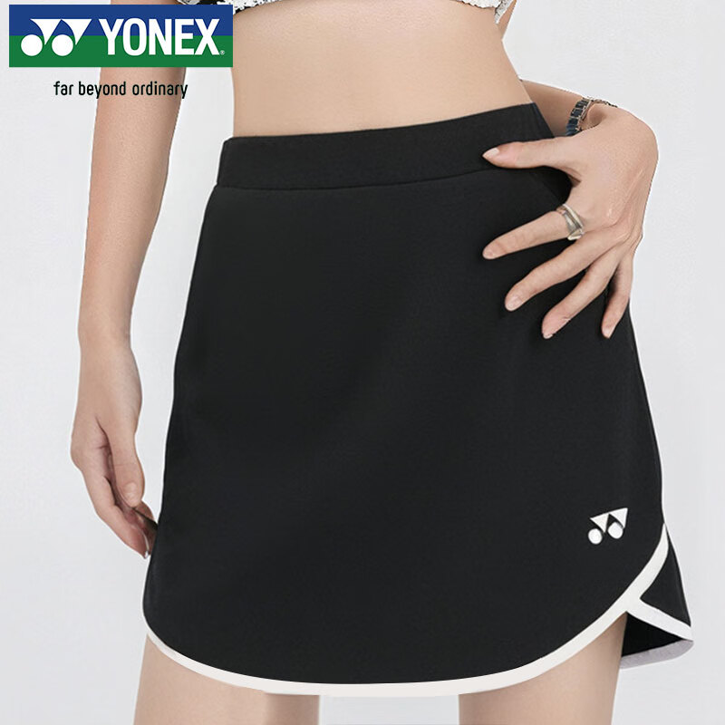 YONEX Badminton Dress, Sweat-Wicking, Comfortable, Cool-Feeling, Fashionable Sports Skirt, 220184BCR, Black, Size M