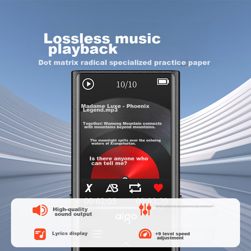 Aigo 801 64GB MP3/MP4 Player, Lossless HIFI External Speaker, Bluetooth Music Player, Portable Audio Device for Students, MP5 English Listening And Repeating Machine, Touch Buttons