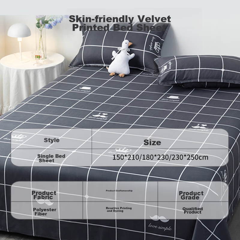 Aiwei Single Washable Bed Sheet for Student Dormitory Single Bed 180*230cm Gray Crown Star