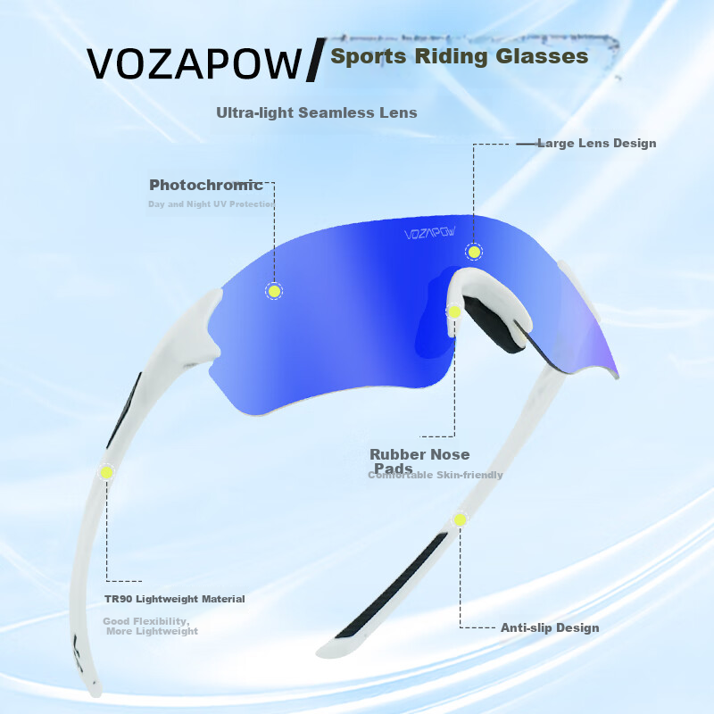 VOZAPOW Cycling Glasses Smart Photochromic Day and Night Dual-use Windproof UV Protection Goggles for Running Marathon