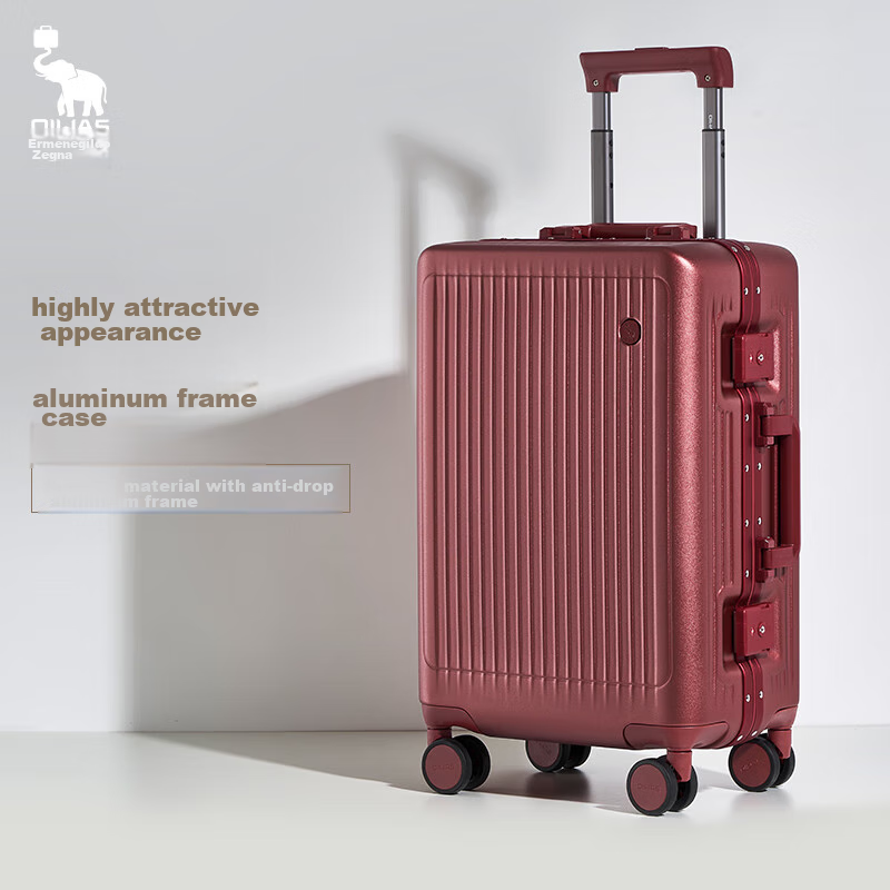 Aihua Xingzhe Series Luggage, 20-Inch Aluminum Frame Suitcase, Carry-On for Women And Men, Business Travel Case, 6672 Red