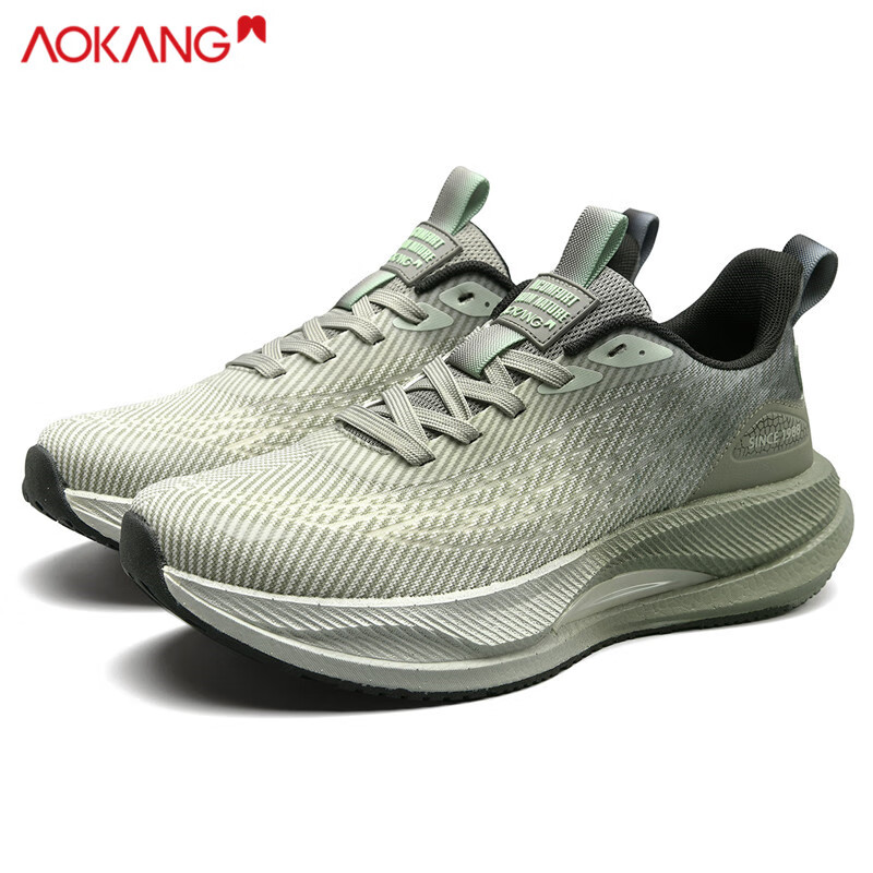 AOKANG Men's Sports Shoes Lightweight Shock Absorbing Breathable Mesh Comfortable Running Shoes 1110740621 Grey Green 40