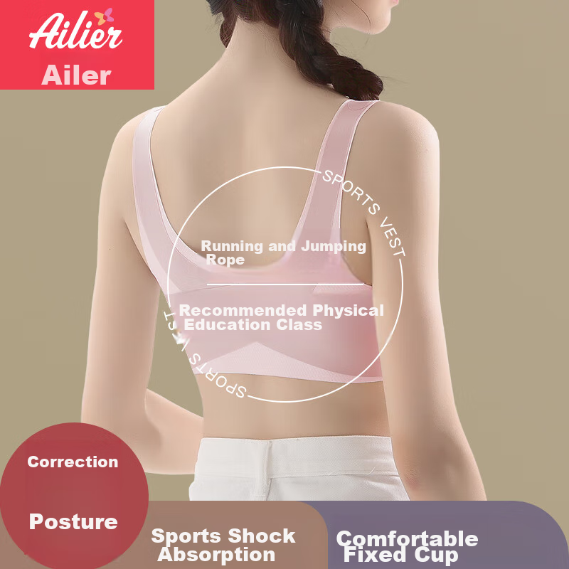 Ailier & Oulala Girls' Underwear, Puberty Bra for Female Students in Middle And High School, Ages 15-16 Small Vest Bra 6252 Pink XL