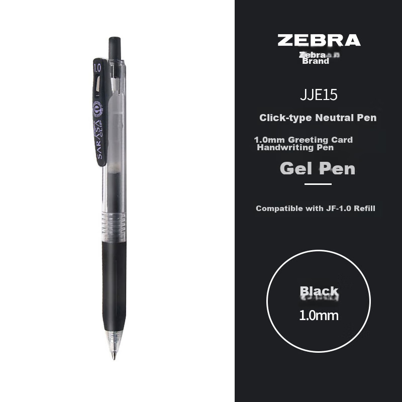ZEBRA Brand Retractable Gel Pen, 1.0mm Bullet Tip, for Greeting Cards And Journaling, Gel Ink Pen, JJE15, Black