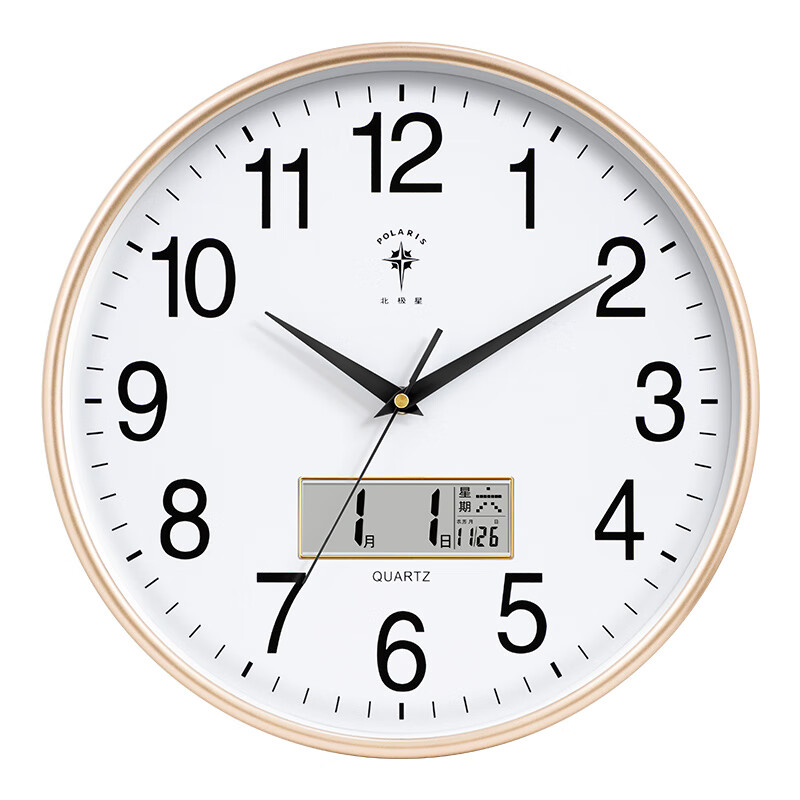 POLARIS (POLARIS) Radio-controlled Clock Wall Clock Living Room Wall Clock 2024 Model Household Perpetual Calendar Temperature and Humidity Clock 30cm Gold