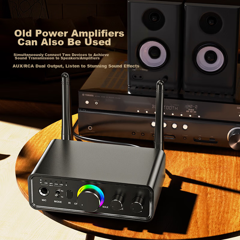 Biaze Bluetooth Adapter 5.3, Audiophile-Grade HiFi Audio Bluetooth Receiver, Adjustable Volume, Mobile Phone Audio Receiver, TV Fiber Optic Adapter, Amplifier And Speaker