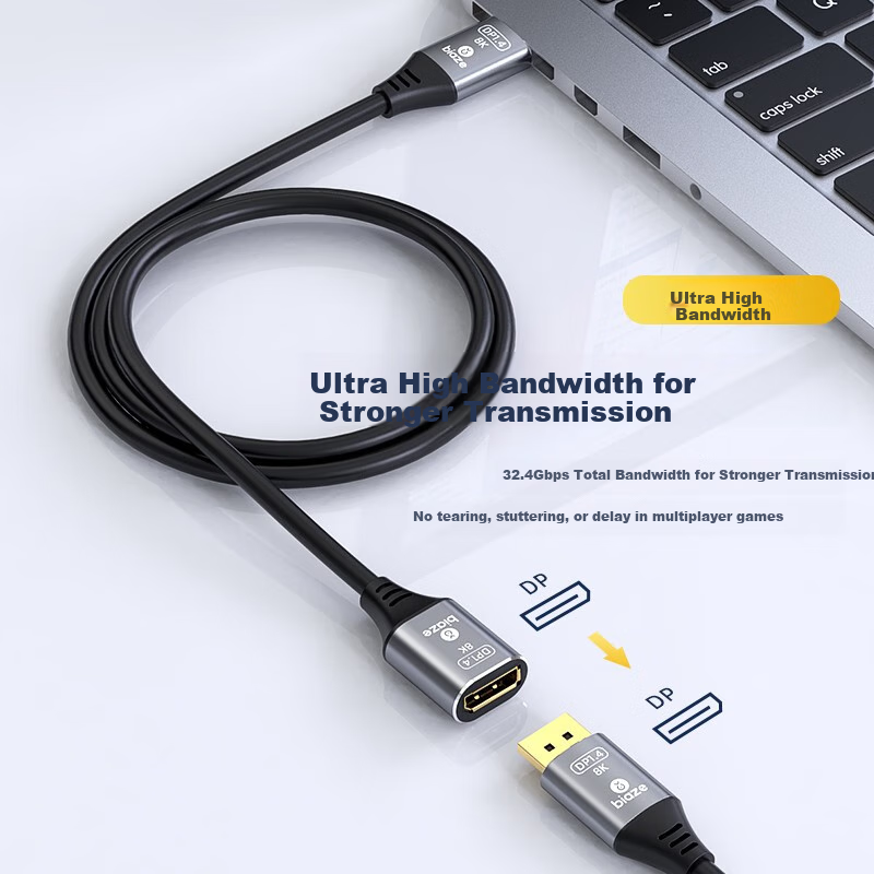 BIAZE DP Extension Cable Male to Female DP 1.4 Version 8K 144HZ DisplayPort Extension Cable 1.2 HD Adapter Cable Monitor Connection Cable 2m HX51