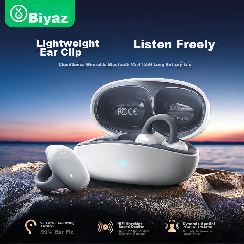 BIAZE Gift [Berlin Voice] Bone Conduction Concept Bluetooth Headphones, True Wireless, Clip-On, Open-Style, Not In-Ear, for Running, Noise Reduction, Sports, Compatible with Huawei, Apple, Xiaomi