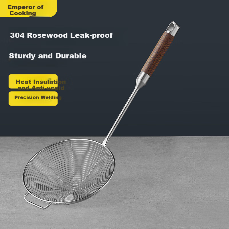 COOKER KING 304 Stainless Steel Skimmer Ladle with Line Strainer for Hot Pot, Large Skimmer Spoon for Frying, Colander with Heat-resistant Handle, Large Size