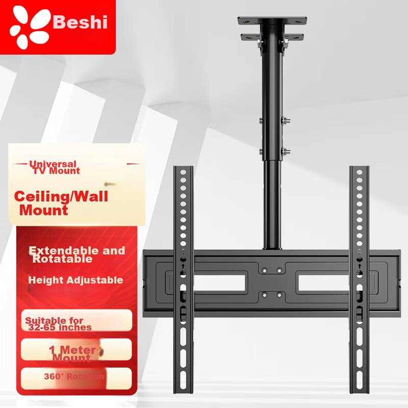 Beishi TV Mount (32-65 Inches), TV Ceiling Hanging Bracket, 360° Rotating Extendable Ceiling Mount, Universal TV Bracket for Hisense, Huawei And Other TV Brands
