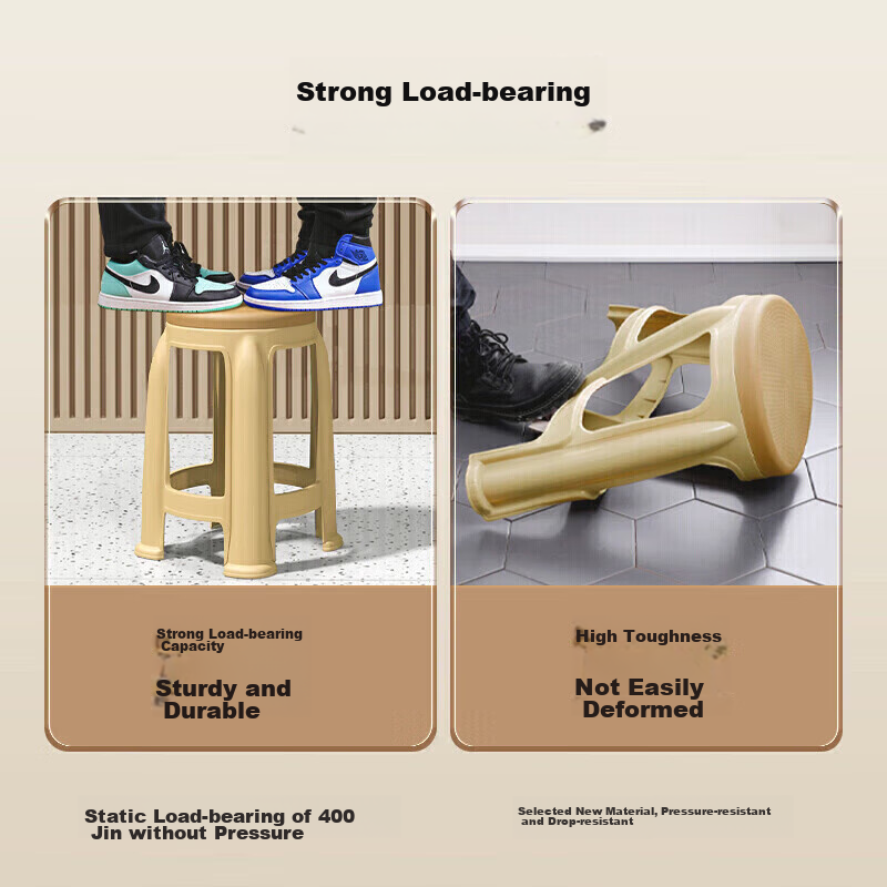 Baicaoyuan [4-Pack] Plastic Stool, Household Living Room Chair, Thickened Stackable Stool, Non-Slip Rubber Stool, Square Stool