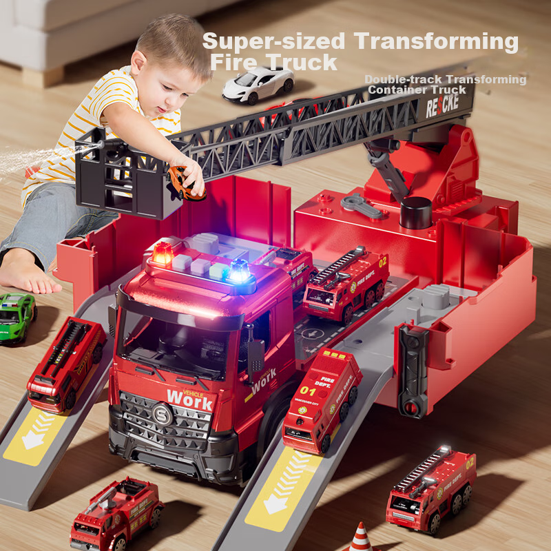 Beibi Children's Transforming Water-Spraying Fire Truck, Early Education Toy for Boys, Realistic Alloy Car Model, Storage, Birthday Gift