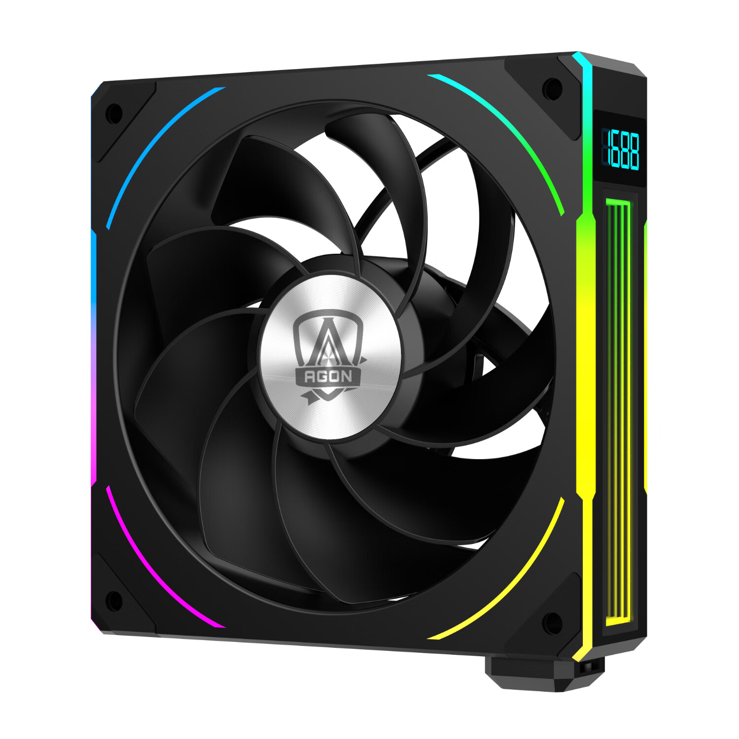 AOC AT120FB/93 Anti-Leaf Black 12CM Desktop Case Cooling Fan, ARGB Sync, PWM Temperature Control, Dual Ball Bearings, Real-Time Speed Display