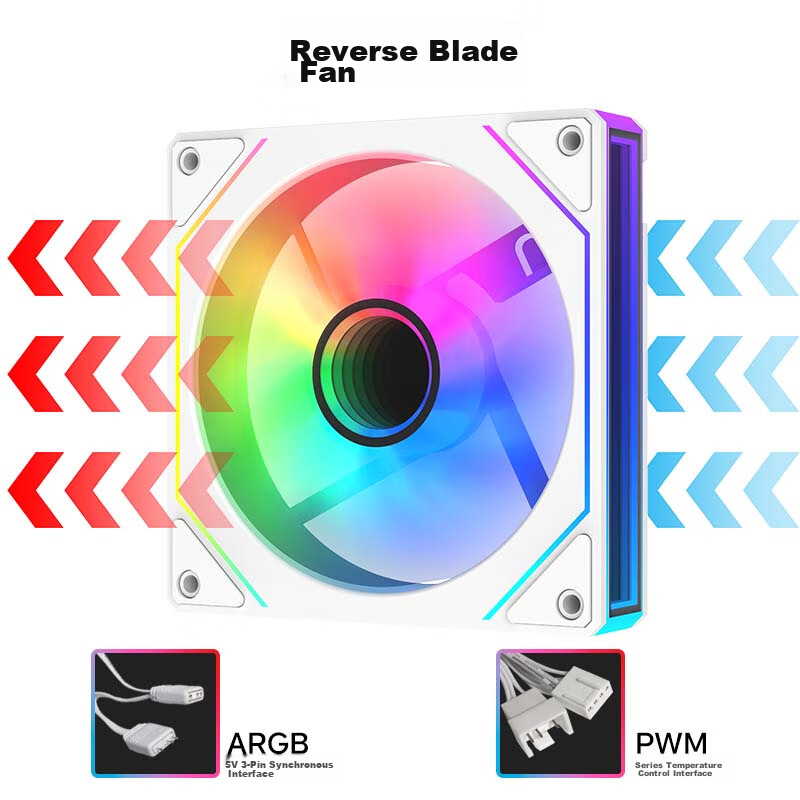 AOCT123RW/93 Anti-Leaf White 12CM Desktop Case Cooling Fan, ARGB Synchronized Light, 5V 3-Pin Daisy-Chain, PWM Temperature Control, Dual-Sided Layered Mirror, Hydraulic Silent