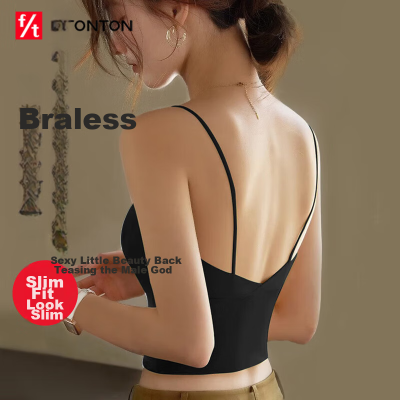 FitonTon Women's Camisole Bra, Beautiful Back Design, Sports Yoga Bra with Built-In Pads, Sexy Undershirt, Black, Size M