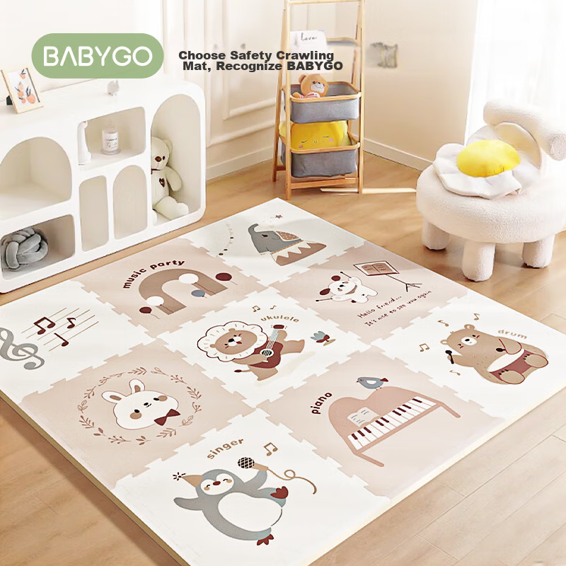 Babygo Baby Interlocking Crawling Mat, Infant Walking Anti-Fall Play Mat, XPE Thickened 2cm Indoor Floor Mat, Bear Party