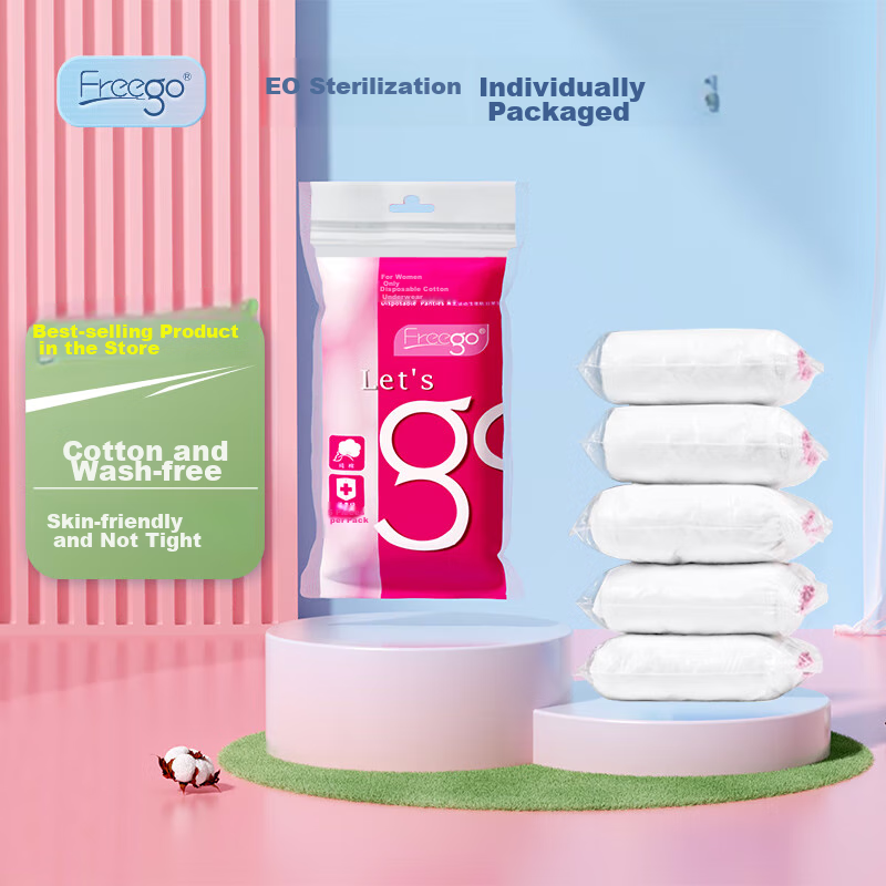 Freego Disposable Cotton Underwear for Travel And Postpartum Women, Portable 5 Individually Packaged Shorts, Women's White XL Size