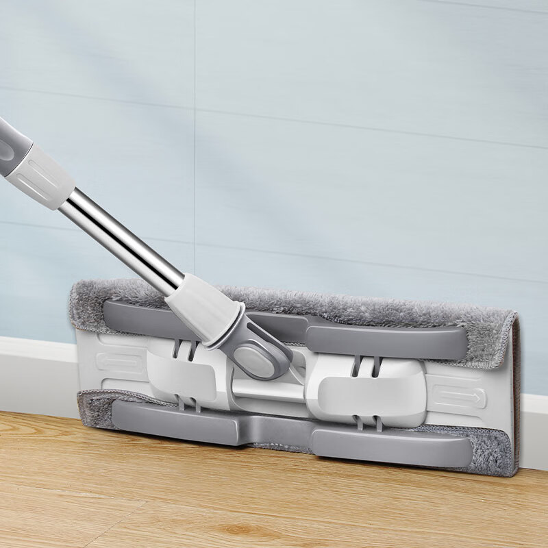 Baishiyoupin Cloth Flat Mop, 38cm, 4 Mop Pads, Household All-In Lazy Mop, Thickened, Durable, Absorbent, Wooden Floor Handle